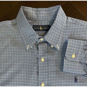 Ralph Lauren Button Down Shirt Mens XL Blue Plaid Long Sleeve Pony Logo Classic